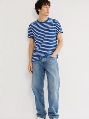 Vintage Marc Jacobs Blue Striped Pocket Tee 100% Cotton Y2K Men’s Sz Large